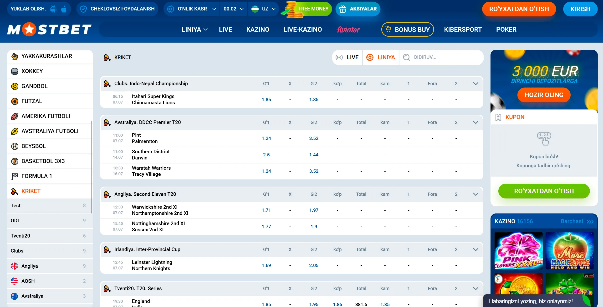 MostBet sport stavkalar interfeysi